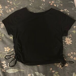 Black crop top with adjustable drawstring sides